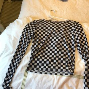 I.AM.GIA B&W MESH TOP, CHECKERED TOP